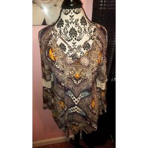 Brown and purple paisley printed bell sleeve top